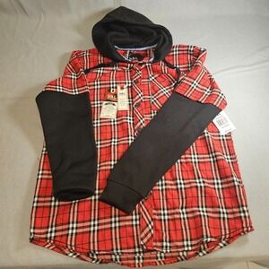 DRL Red and Black Flannel Hooded Shirt Men's Medium